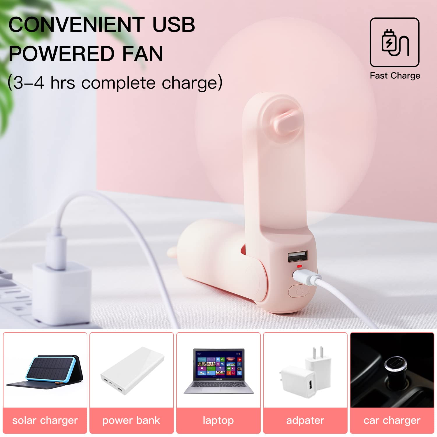 Wentylator przenośny JISULIFE z power bankiem 4800 mAh, maksymalny cza - obrazek 2