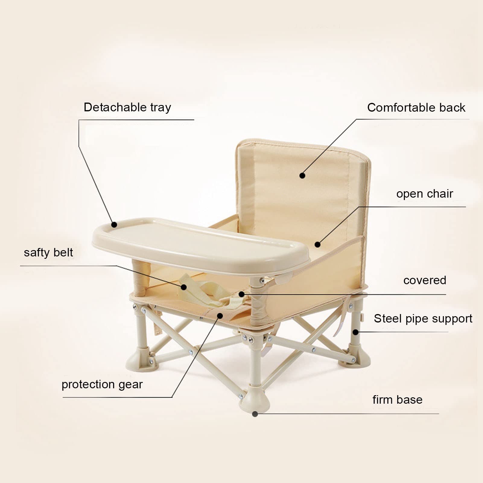 Przenośne Krzesełko do Karmienia dla Niemowląt - Składane Kempingowe Beżowe - obrazek 7