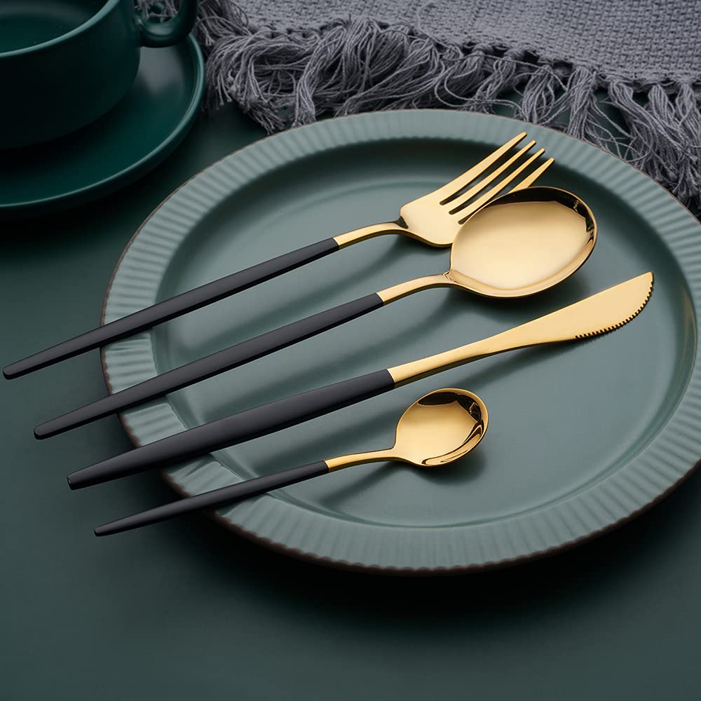 16-częściowy zestaw sztućców w kolorze złotym, czarnym, zestaw sztućcó - obrazek 4