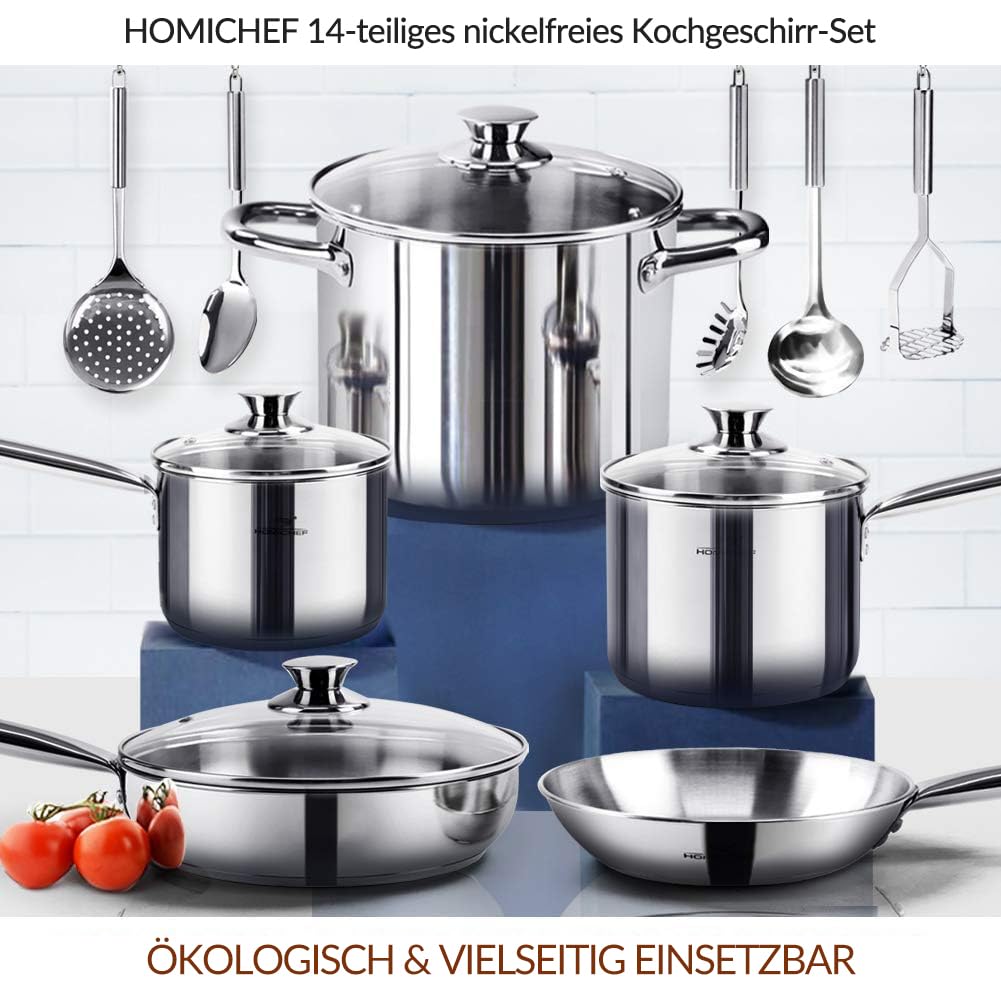 HOMI Chef 14-częściowy zestaw garnków ze stali nierdzewnej – zdrowe naczynia kuchenne - obrazek 7