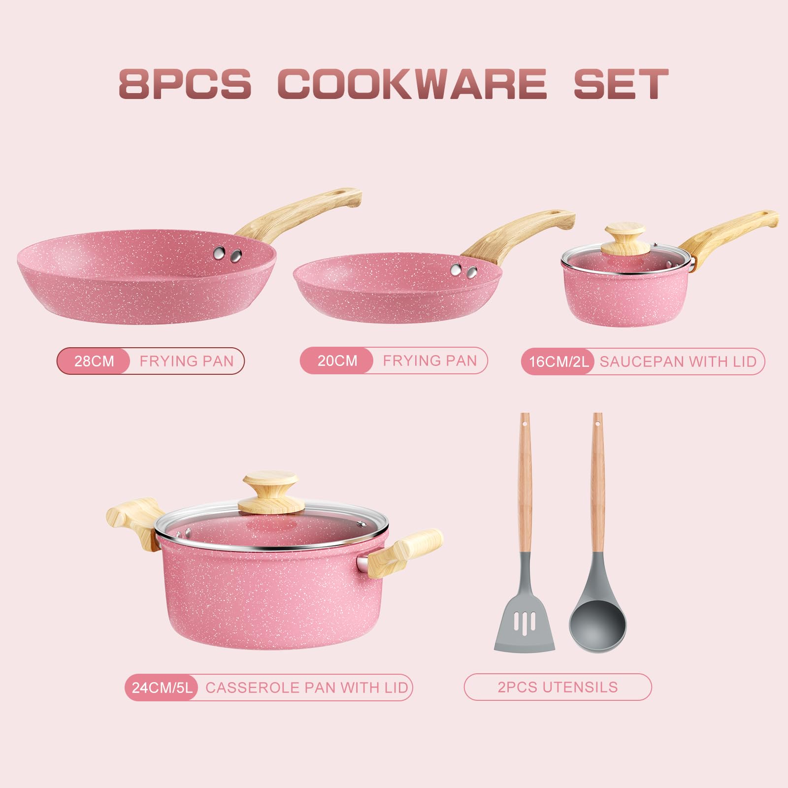 Innerwell Zestaw Garnków 4 szt. Indukcyjne Patelnie i Ceramiczne Garnki PFOA Free - obrazek 7