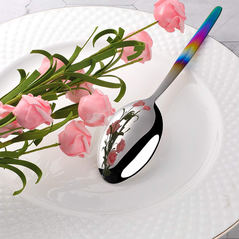 Sztućce ze stali nierdzewnej tęczowy kolorowy uchwyt opalizujące sztuć - obrazek 3