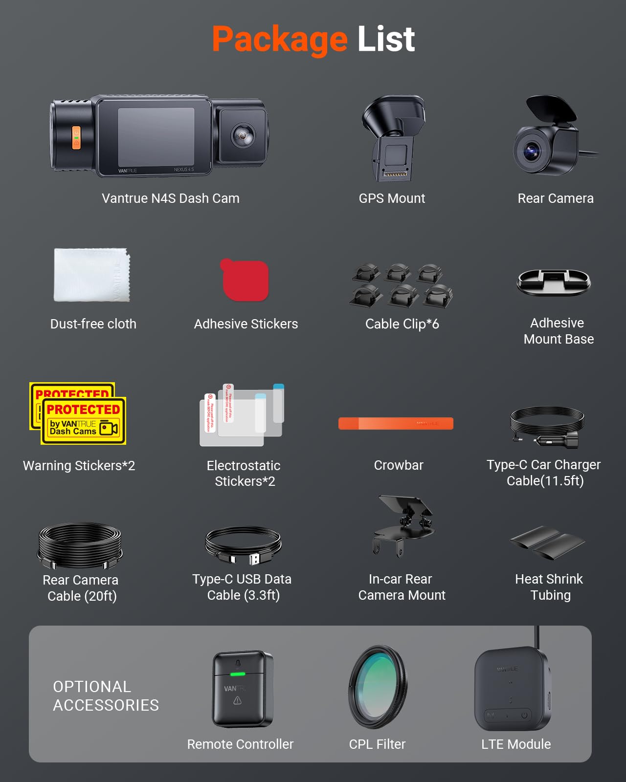 VANTRUE N4S 3-kanałowa kamera samochodowa 1944p z GPS, WiFi i noktowizorem - obrazek 2