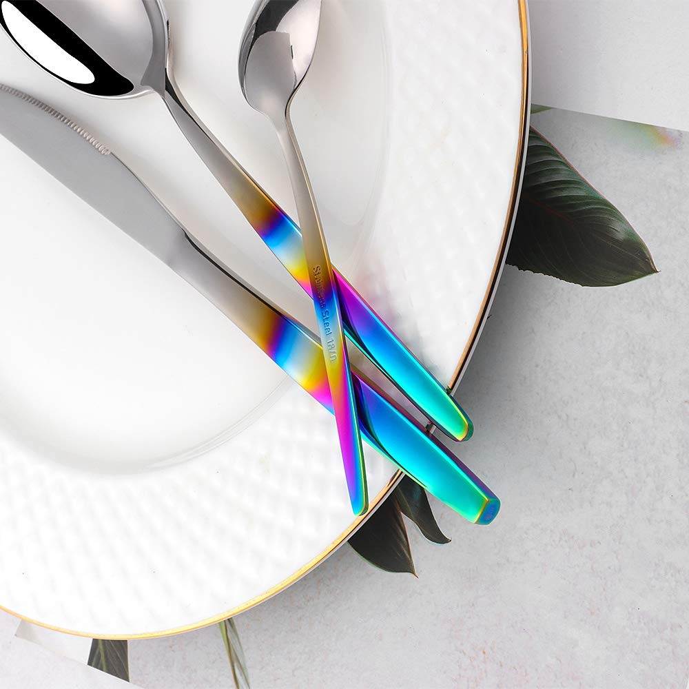 Sztućce ze stali nierdzewnej tęczowy kolorowy uchwyt opalizujące sztuć - obrazek 5