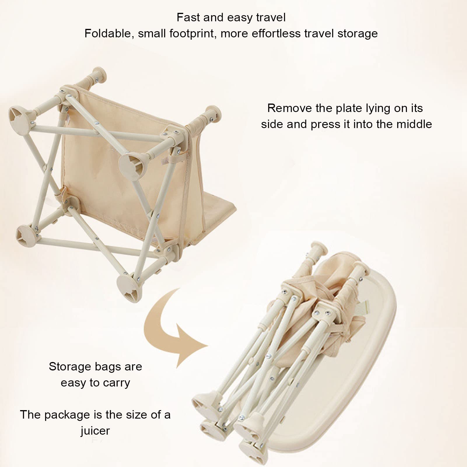 Przenośne Krzesełko do Karmienia dla Niemowląt - Składane Kempingowe Beżowe - obrazek 3