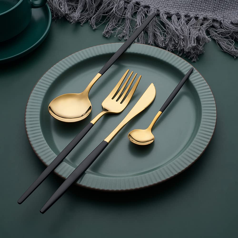 16-częściowy zestaw sztućców w kolorze złotym, czarnym, zestaw sztućcó - obrazek 5