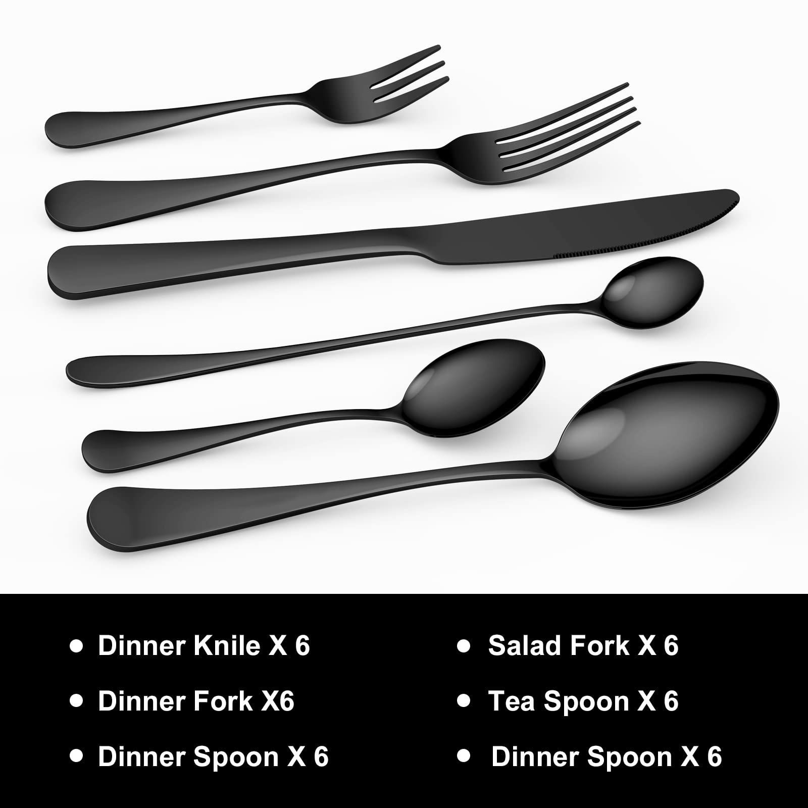 RIWNNI 36-częściowy zestaw sztućców dla 6 osób – czarne, polerowane ze stali nierdzewnej - obrazek 6