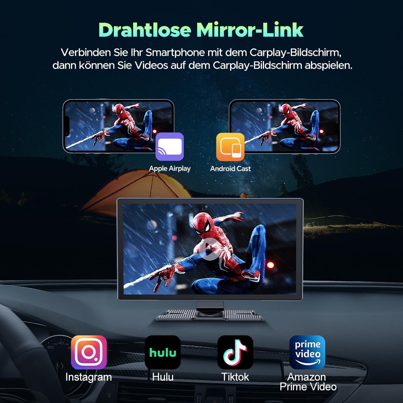 Volam Przenośny radio samochodowe z bezprzewodowym A-pple Carplay i An - obrazek 5