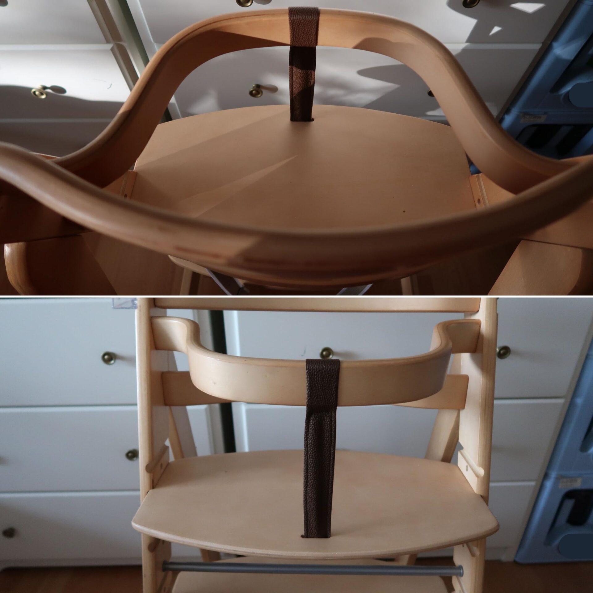 Pas krokowy do krzesełka do karmienia brązowy PU - kompatybilny z Stokke, Safety1st, Kinderkraft - obrazek 5