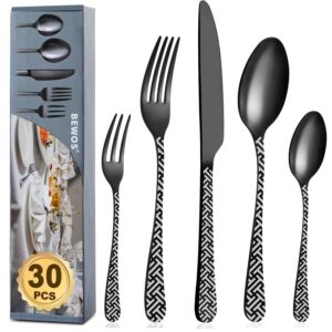 Zestaw sztućców BEWOS 30 części, stal nierdzewna, czarny mat, dla 6 osób