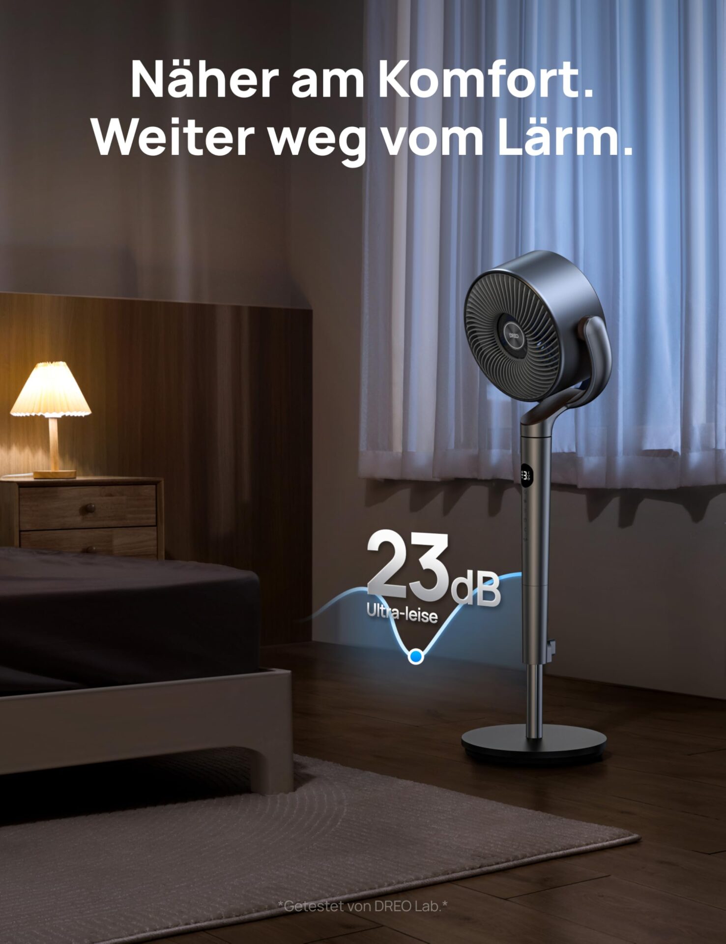 Cichy wentylator stojący Dreo 23 dB, oscylacja 120°, turbo cyrkulator powietrza - obrazek 2