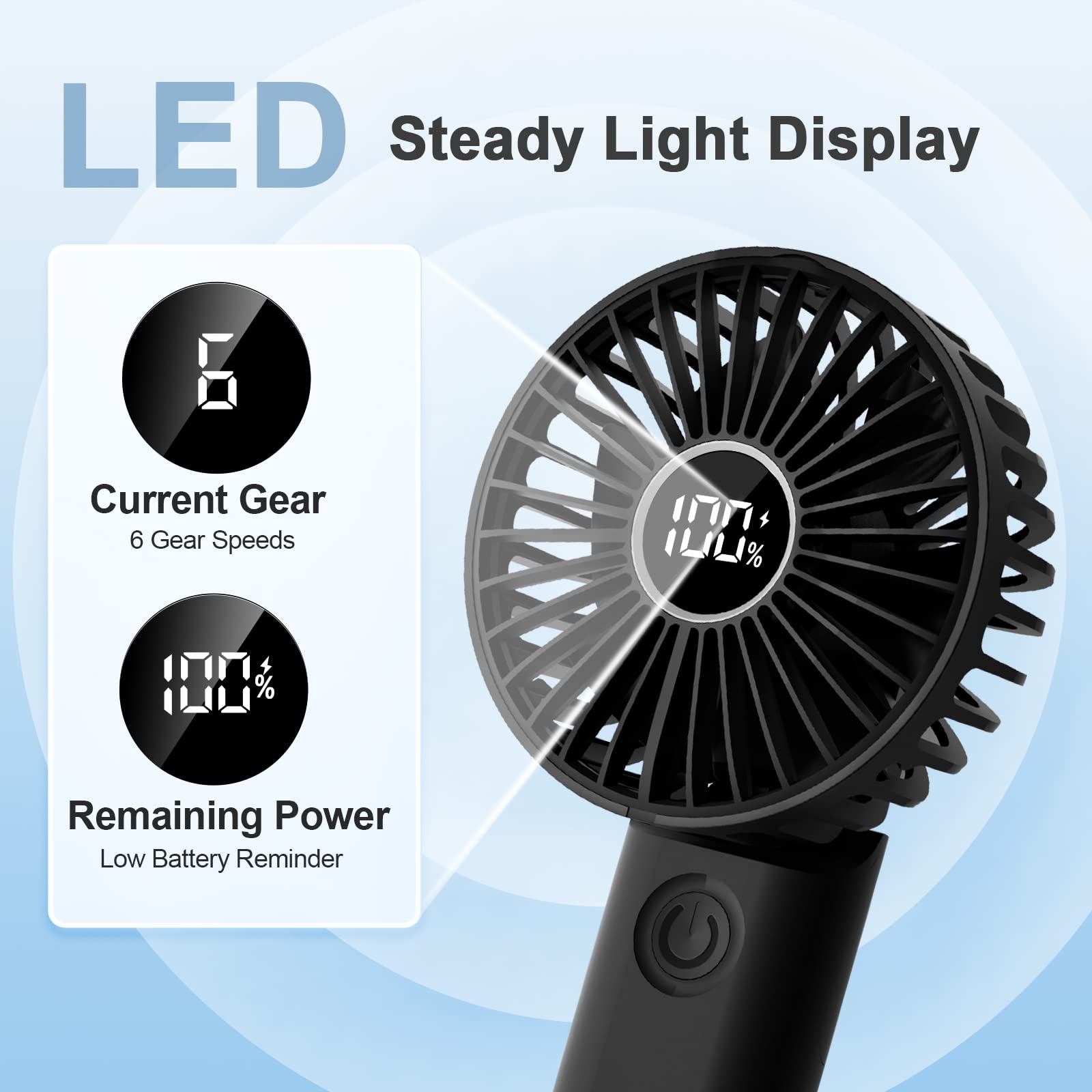 Przenośny mini wentylator USB 3600 mAh z 6 prędkościami - cichy, ręczny - obrazek 6