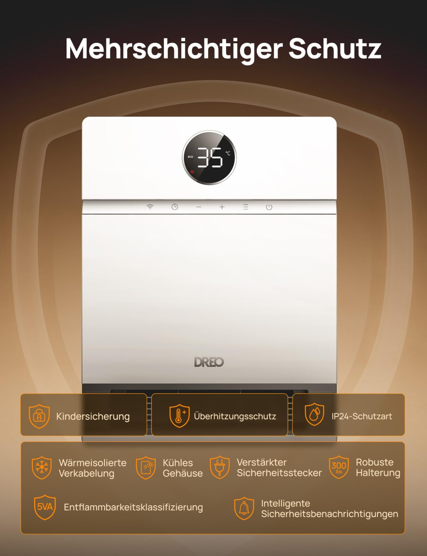 Dreo Inteligentny konwektor ścienny, wylot wentylatora 30°, 2000 W, re - obrazek 4