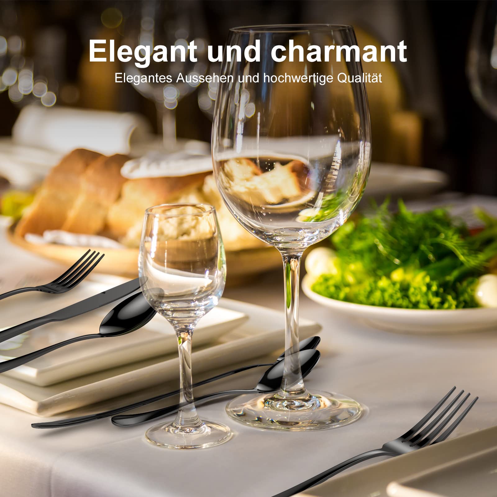 RIWNNI 36-częściowy zestaw sztućców dla 6 osób – czarne, polerowane ze stali nierdzewnej - obrazek 2