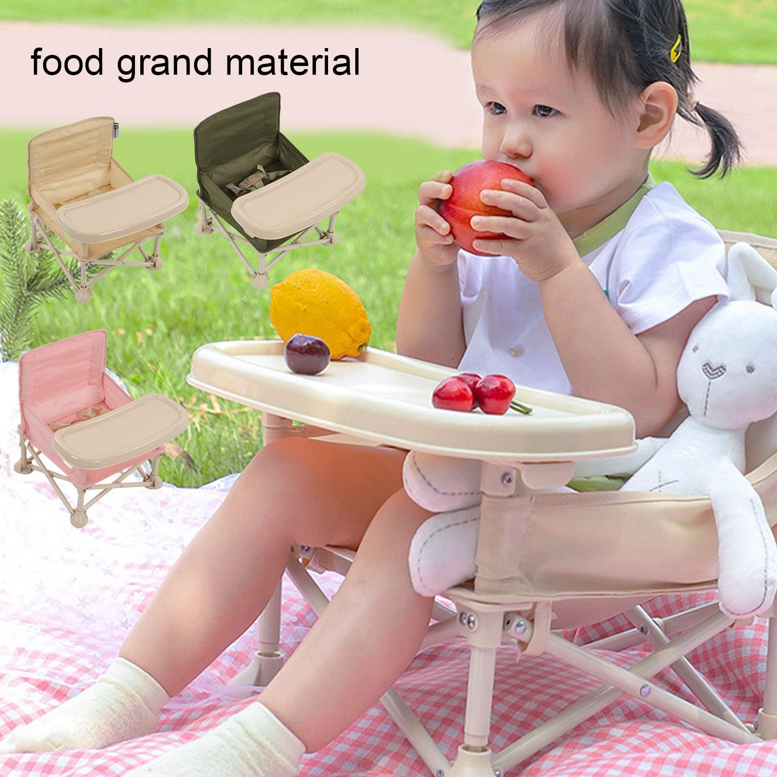 Przenośne Krzesełko do Karmienia dla Niemowląt - Składane Kempingowe Beżowe - obrazek 9