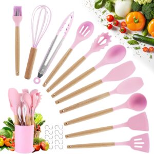 Zestaw 22 silikonowych przyborów kuchennych - łyżka, chochla, skrobak (Różowy)