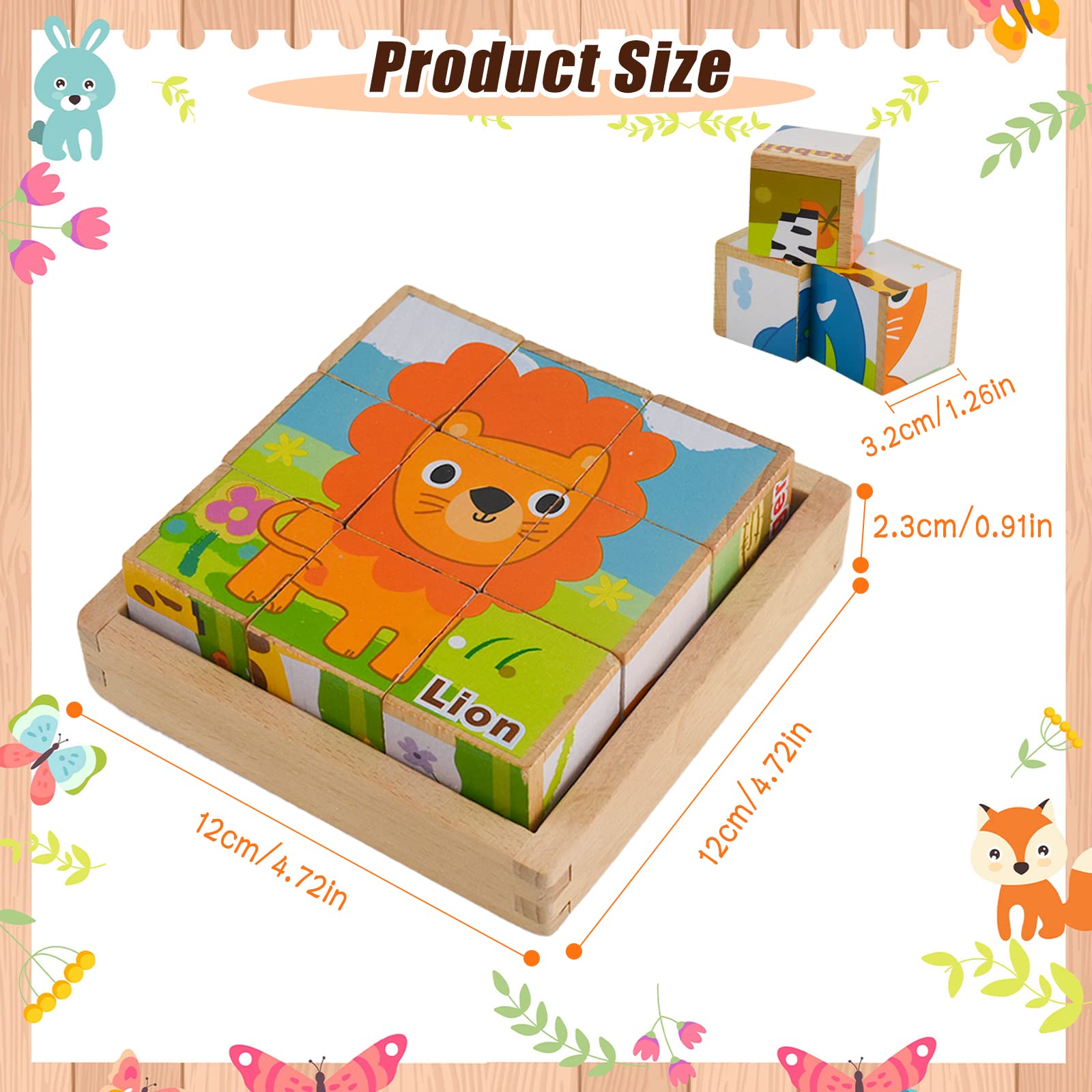 Sześciostronne Drewniane Puzzle 3D Zwierzęta dla Dzieci 4-6 lat - obrazek 7