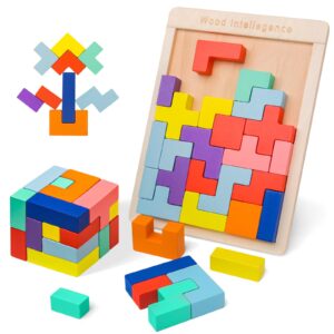 Drewniane Puzzle 3D VORHOT Tetris – Edukacyjna Zabawka Montessori dla Dzieci 3-5 lat