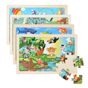 Drewniane puzzle zwierzęta Litinliv 4x24 sztuki dla dzieci 3-6 lat