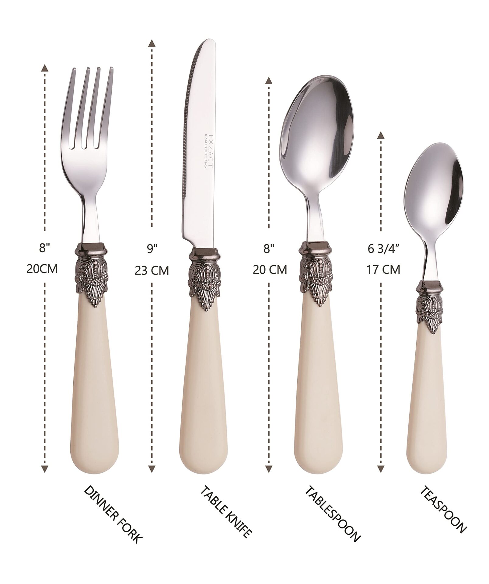 Exzact Zestaw sztućców w stylu vintage, 24 szt., antyczne kremowe uchw - obrazek 7