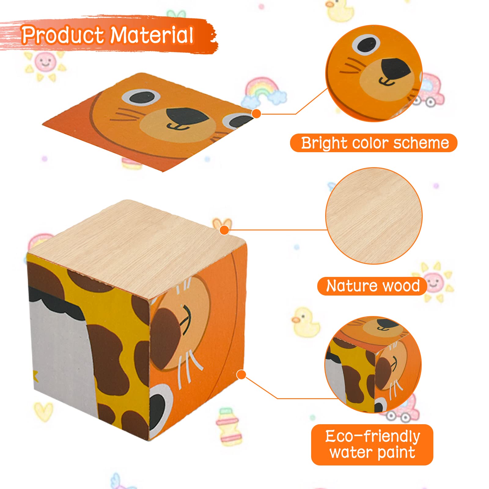 Sześciostronne Drewniane Puzzle 3D Zwierzęta dla Dzieci 4-6 lat - obrazek 5