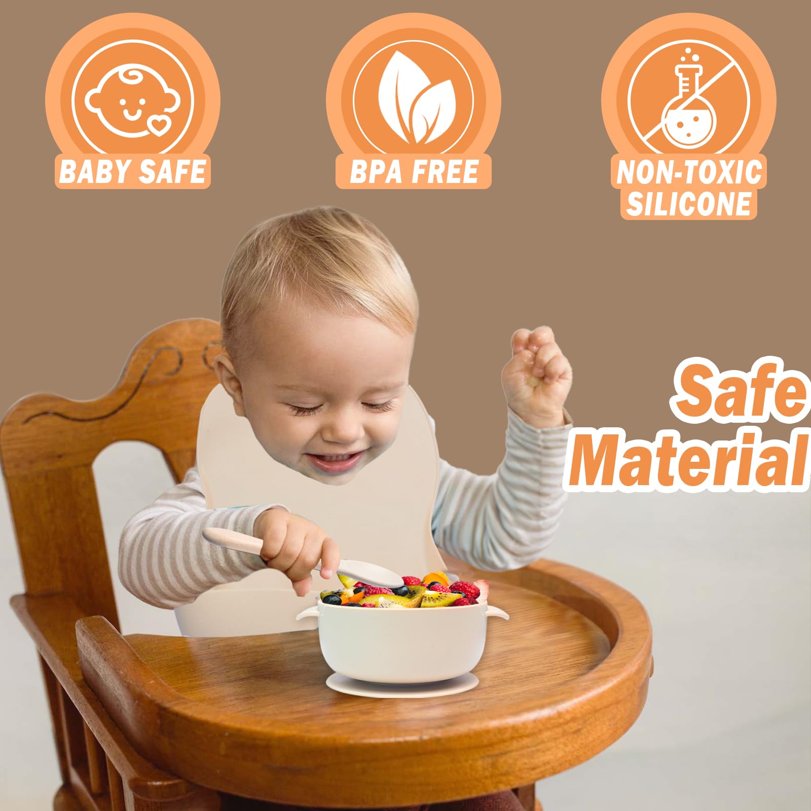 10 sztuk, Silikonowy zestaw naczyń dla niemowląt, antypoślizgowy, z pr - obrazek 3