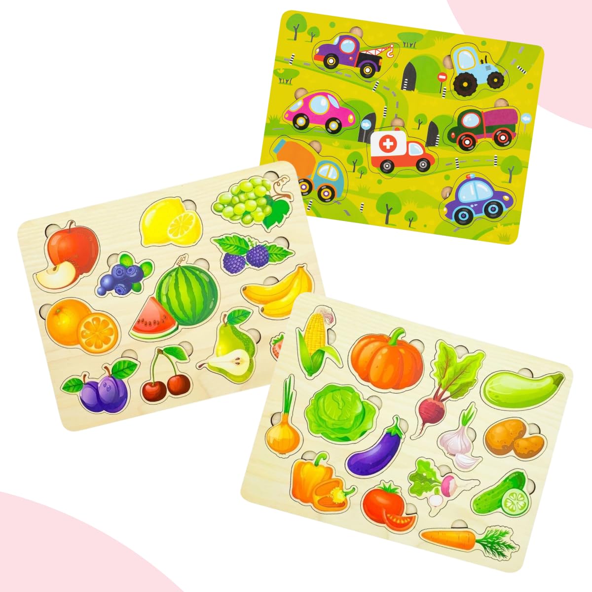 FANCY BABY Drewniane Puzzle Montessori 3w1, Zestaw Układanek dla Dziec