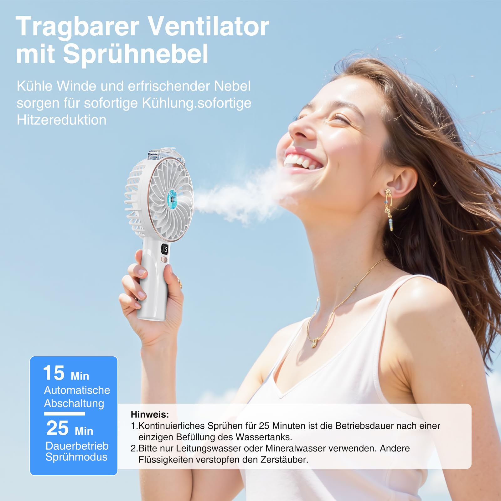 Przenośny Wiatrak Do Ręki z Rozpylaczem - 4000mAh Ładowanie USB, 5 Reg - obrazek 7