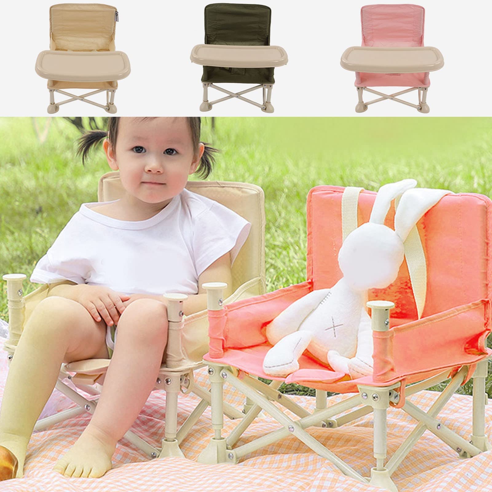 Przenośne Krzesełko do Karmienia dla Niemowląt - Składane Kempingowe Beżowe - obrazek 8