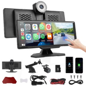 Apple Carplay wyświetlacz z kamerą na deskę rozdzielczą 4K 1026" bezprzewodowy wyświetlacz Carplay z systemem Android z ekranem dotykowym HD IPS kamera cofania 1080P BluetoothFM/AUXSiri/Google