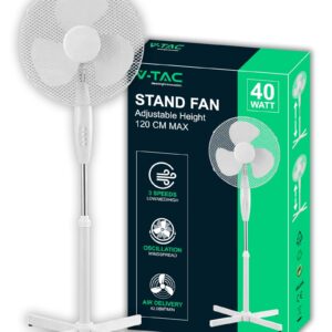 V-TAC Wentylator Stojący 40W - Wydajny, Elegancki, 3 Stopnie Wysokości