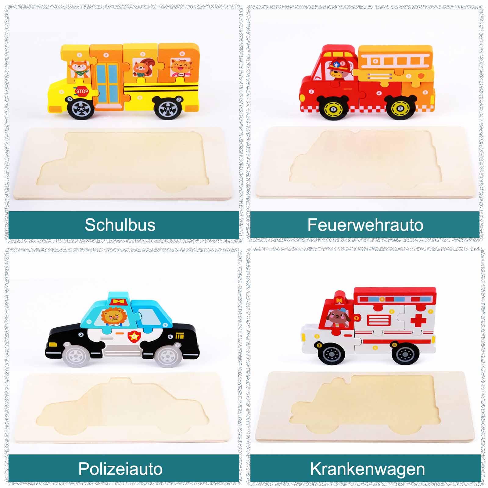 Drewniane Puzzle Montessori Dr. MUYA - Samochody Strażacki i Policyjny 3-5 lat - obrazek 5