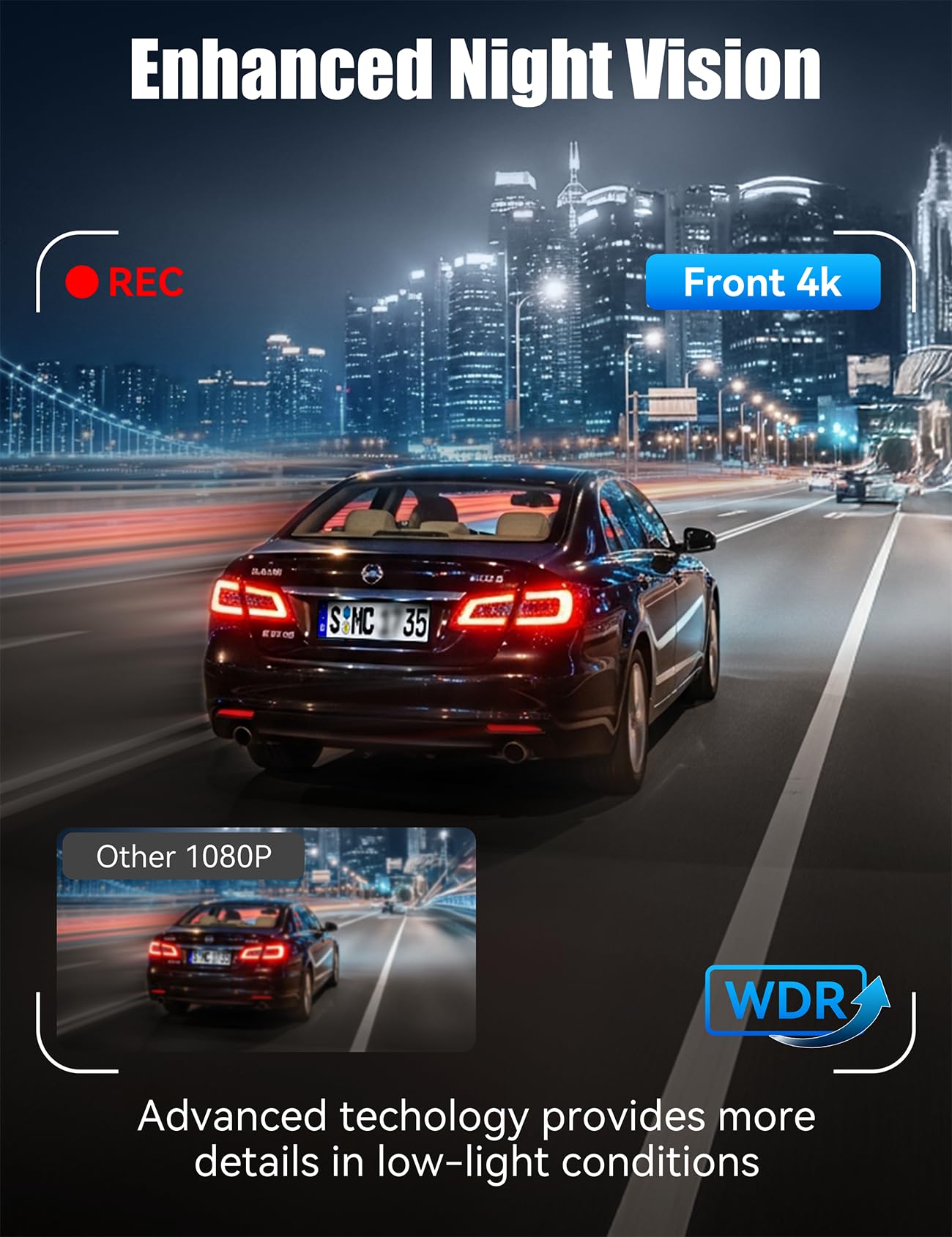 Kamera samochodowa 4K 1080p WiFi 170° z kartą 64 GB, WDR, nocny tryb, 24/7 - obrazek 7