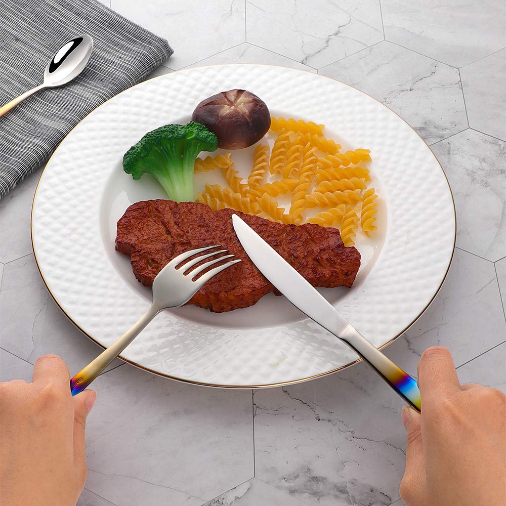 Sztućce ze stali nierdzewnej tęczowy kolorowy uchwyt opalizujące sztuć - obrazek 6