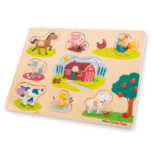 New Classic Toys 10430 kołki puzzle farma, edukacyjne, drewniane zabaw