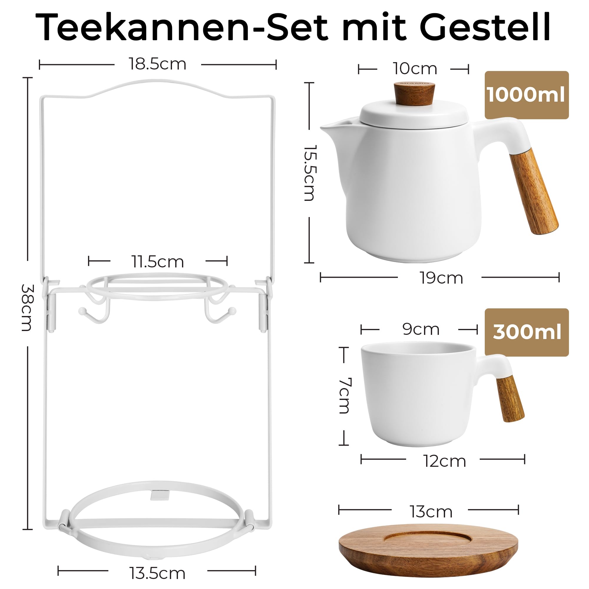 Ceramiczny zestaw do herbaty MIAMIO 1000 ml z kubkami i zaparzaczem - obrazek 8