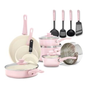 Zestaw Ceramicznych Naczyń GreenLife 16 Sztuk Różowy z Powłoką Nieprzywierającą