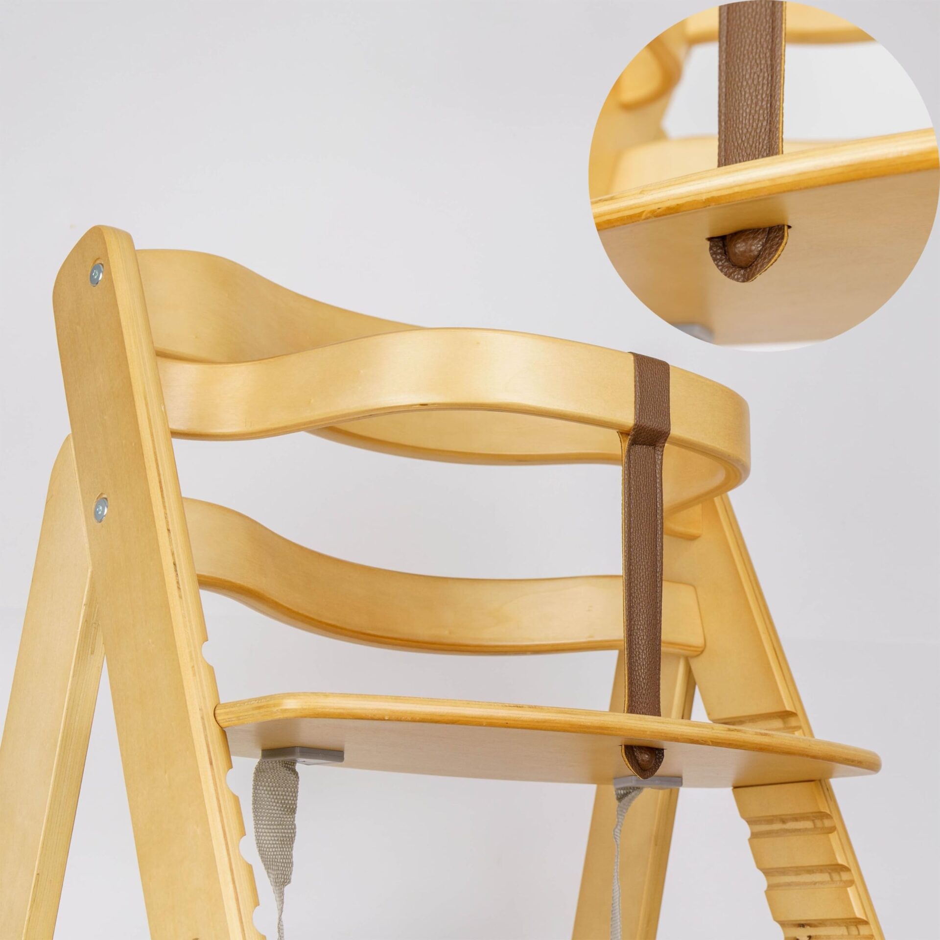 Pas krokowy do krzesełka do karmienia brązowy PU - kompatybilny z Stokke, Safety1st, Kinderkraft