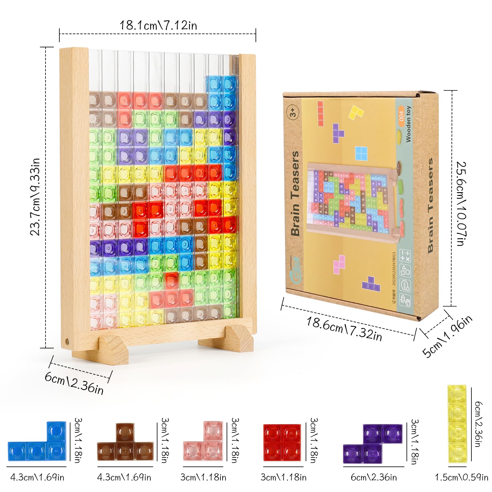 Victse Tetris Puzzle 3D – Kolorowe drewniane zabawki Montessori dla dzieci 3-6 lat - obrazek 3