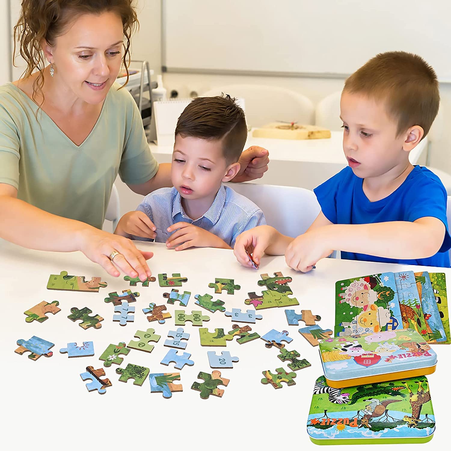 Drewniane Puzzle Fabu 8szt – Edukacyjne Klocki Zwierząt dla Dzieci 3-5 lat - obrazek 2