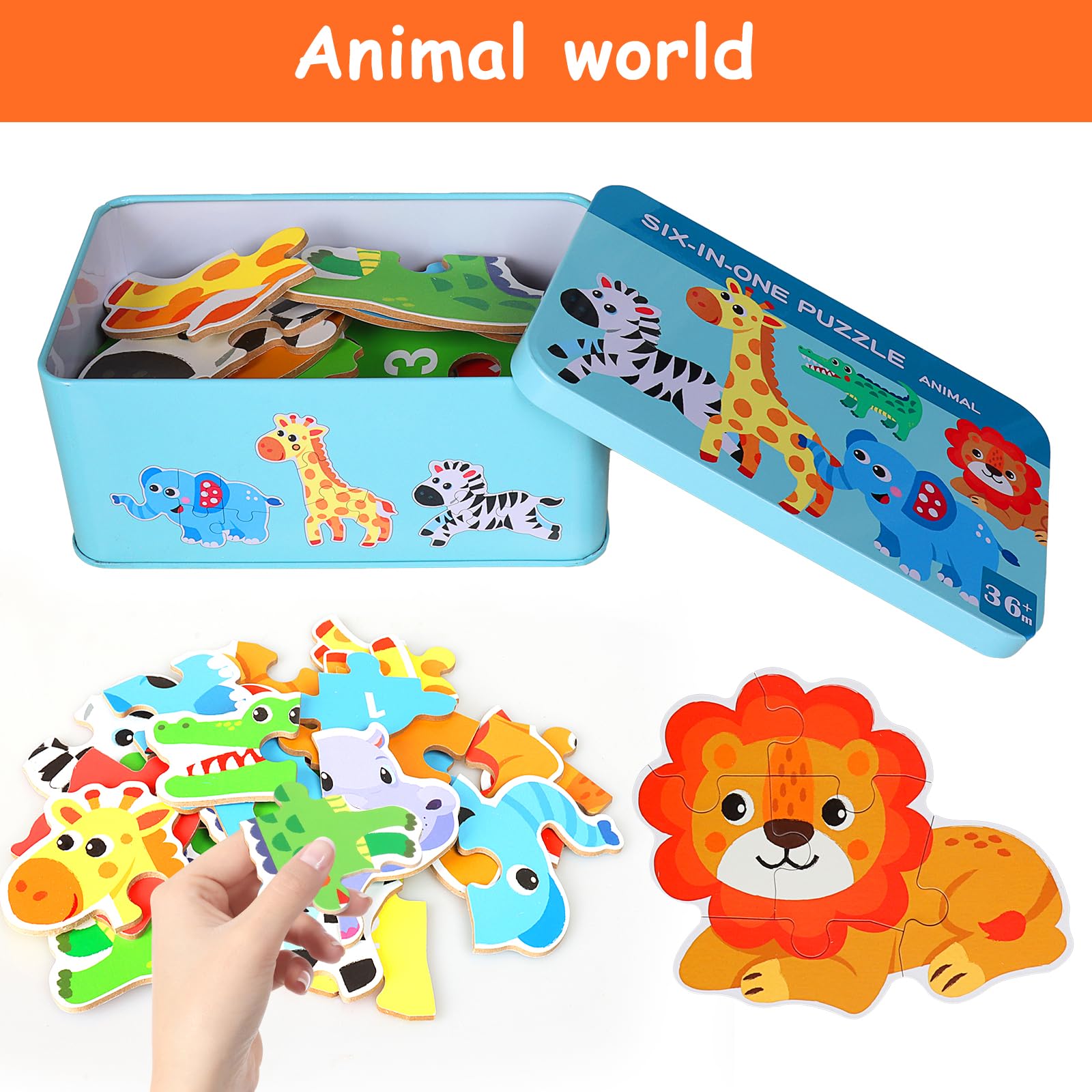 Drewniane puzzle edukacyjne dla dzieci – 6 zwierząt w pudełku - obrazek 7