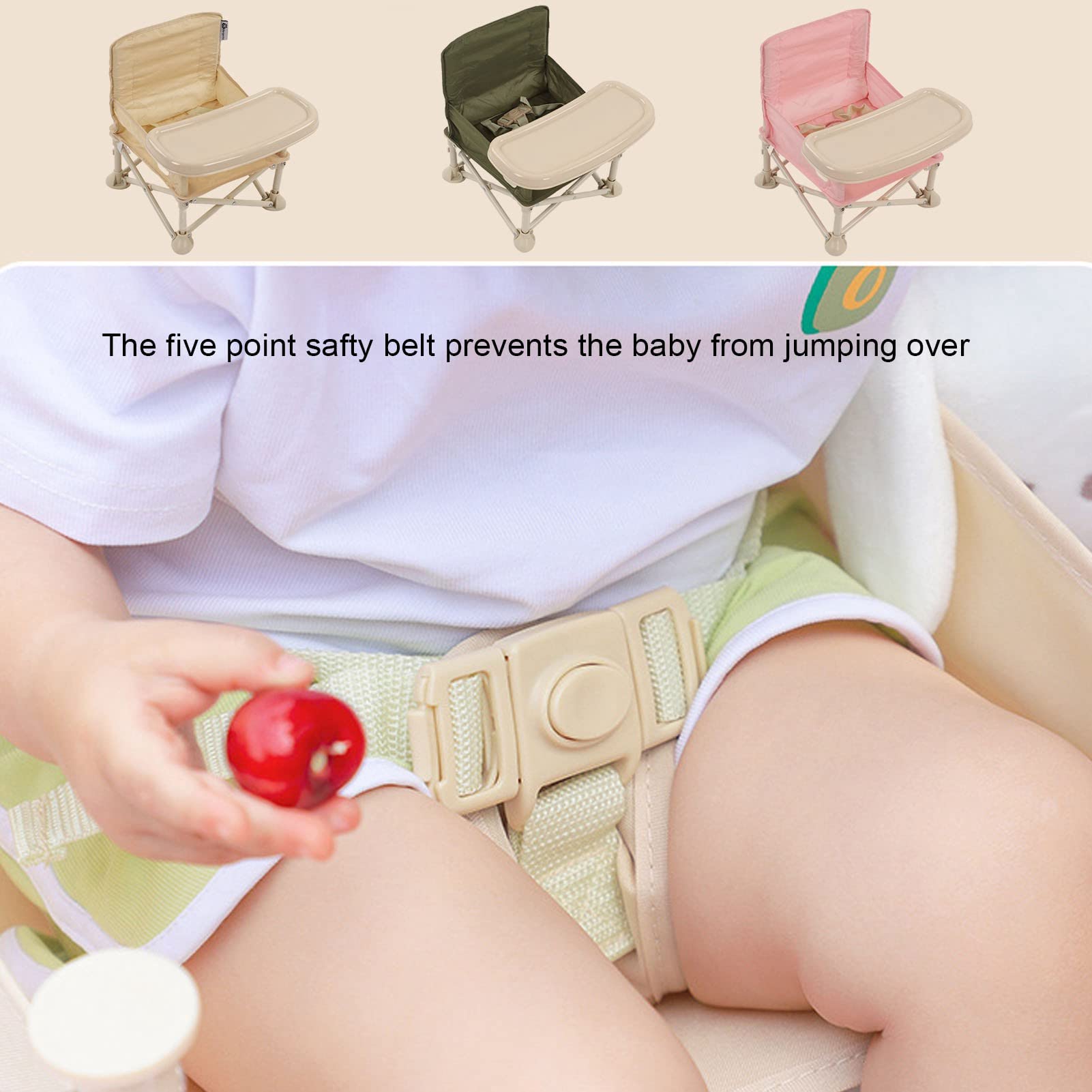 Przenośne Krzesełko do Karmienia dla Niemowląt - Składane Kempingowe Beżowe - obrazek 4