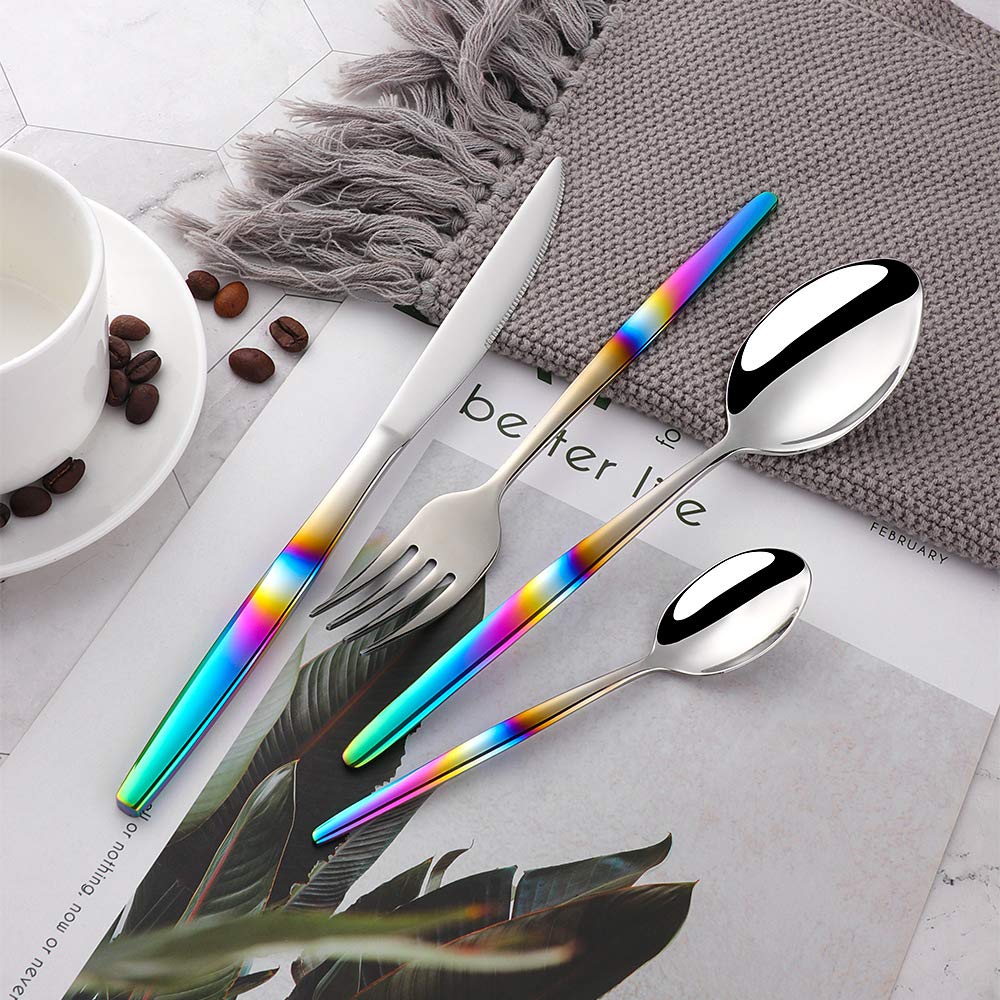 Sztućce ze stali nierdzewnej tęczowy kolorowy uchwyt opalizujące sztuć - obrazek 2