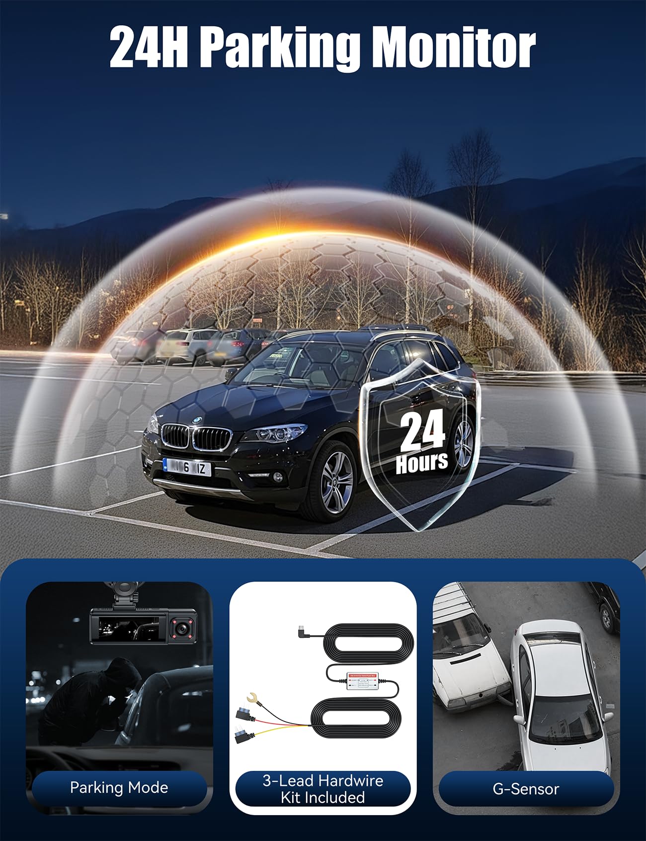 Kamera samochodowa 4K 1080p WiFi 170° z kartą 64 GB, WDR, nocny tryb, 24/7 - obrazek 6