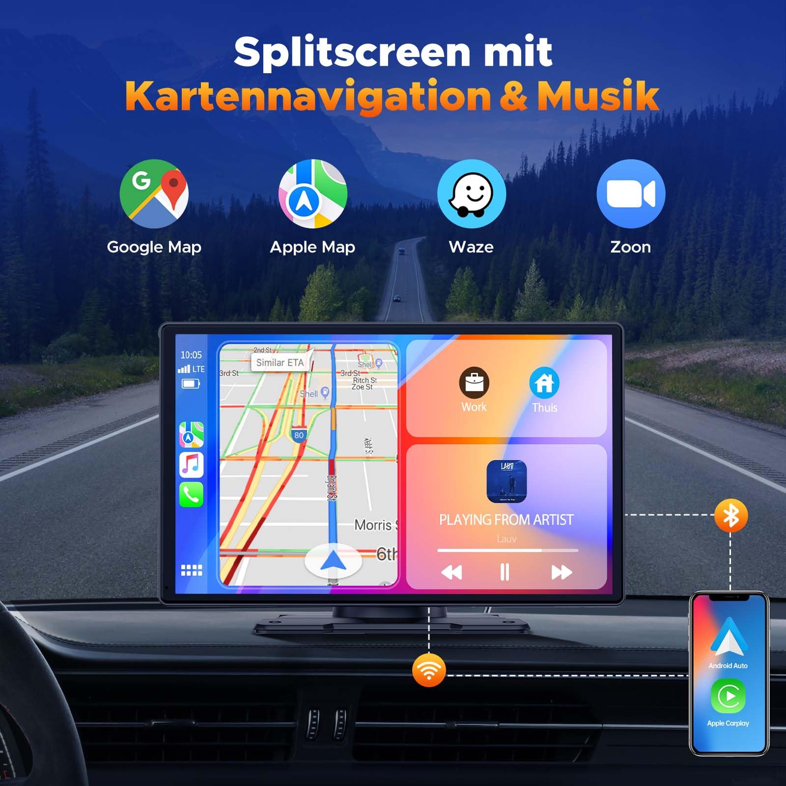 Volam Przenośny radio samochodowe z bezprzewodowym A-pple Carplay i An - obrazek 6