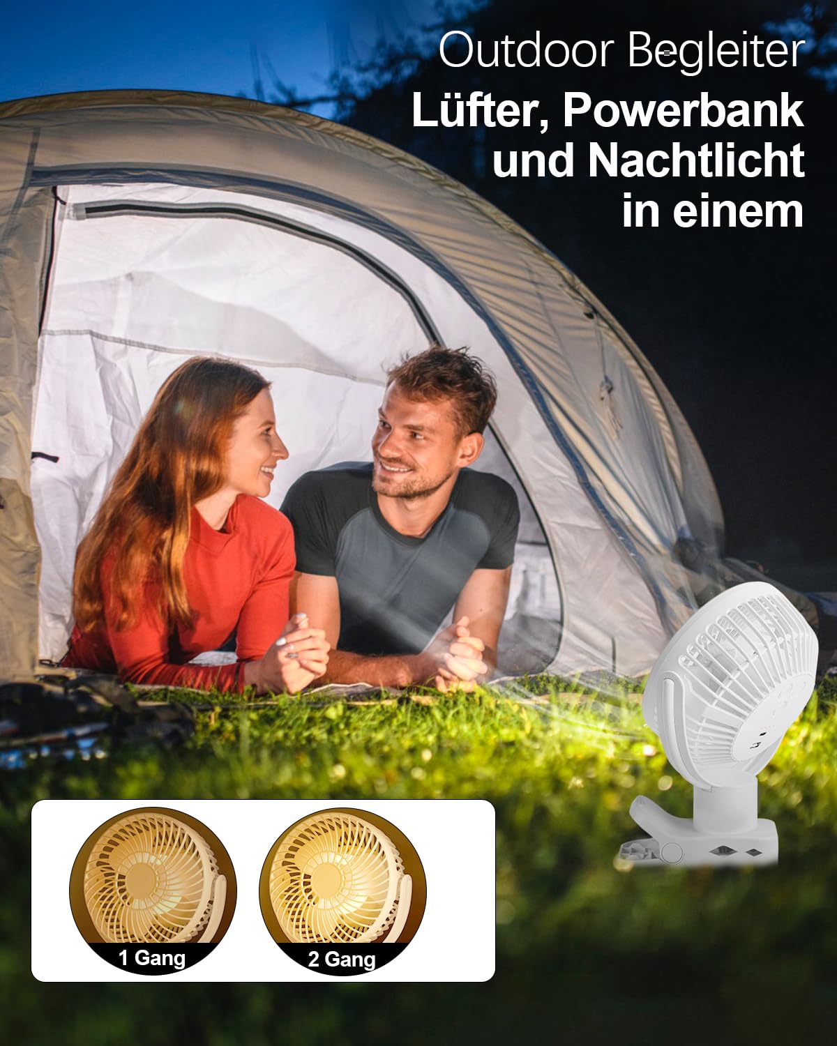 360°Oscylujący wentylator biurkowy, 10000 mAh Mini Wentylator USB Cich - obrazek 4