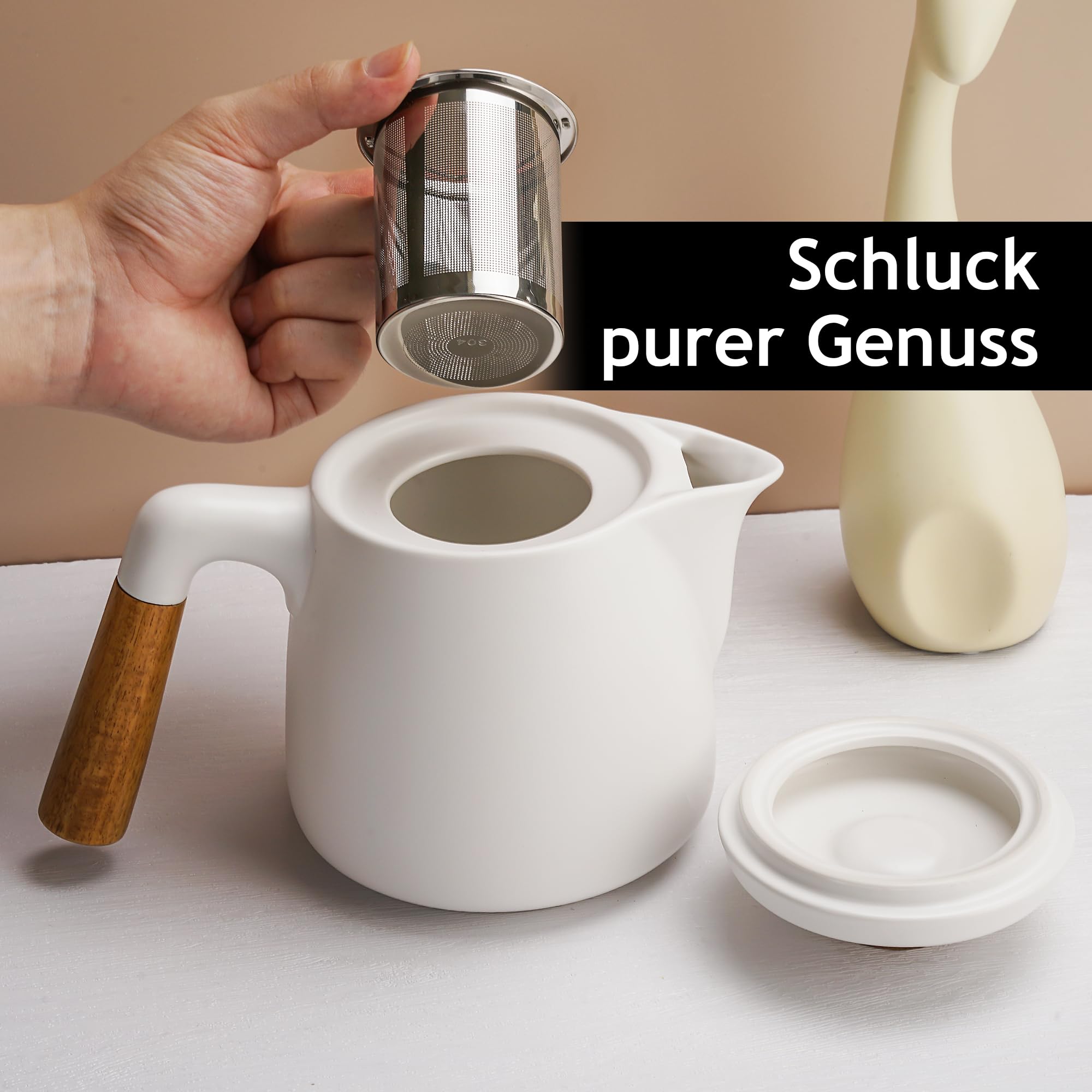 Ceramiczny zestaw do herbaty MIAMIO 1000 ml z kubkami i zaparzaczem - obrazek 3