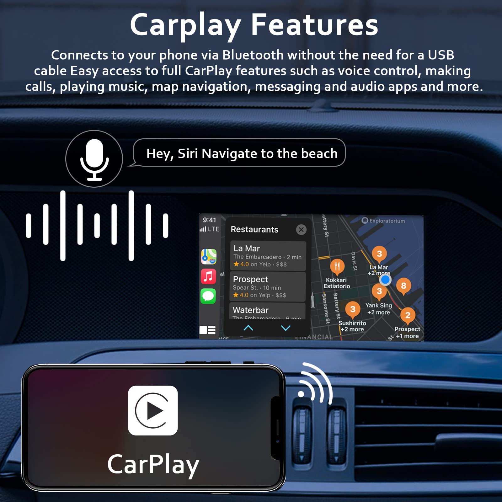 CARabc Bezprzewodowy Carplay kompatybilny z Apple Carplay i Android Au - obrazek 4