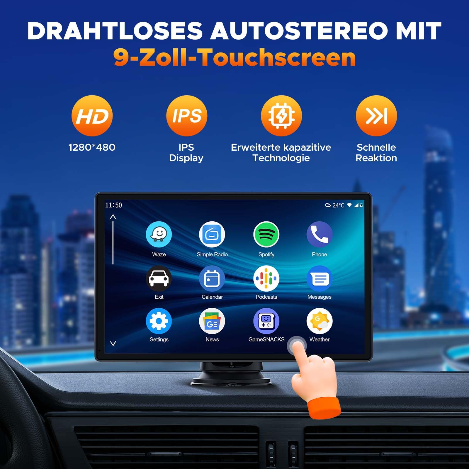 Volam Przenośny radio samochodowe z bezprzewodowym A-pple Carplay i An - obrazek 4