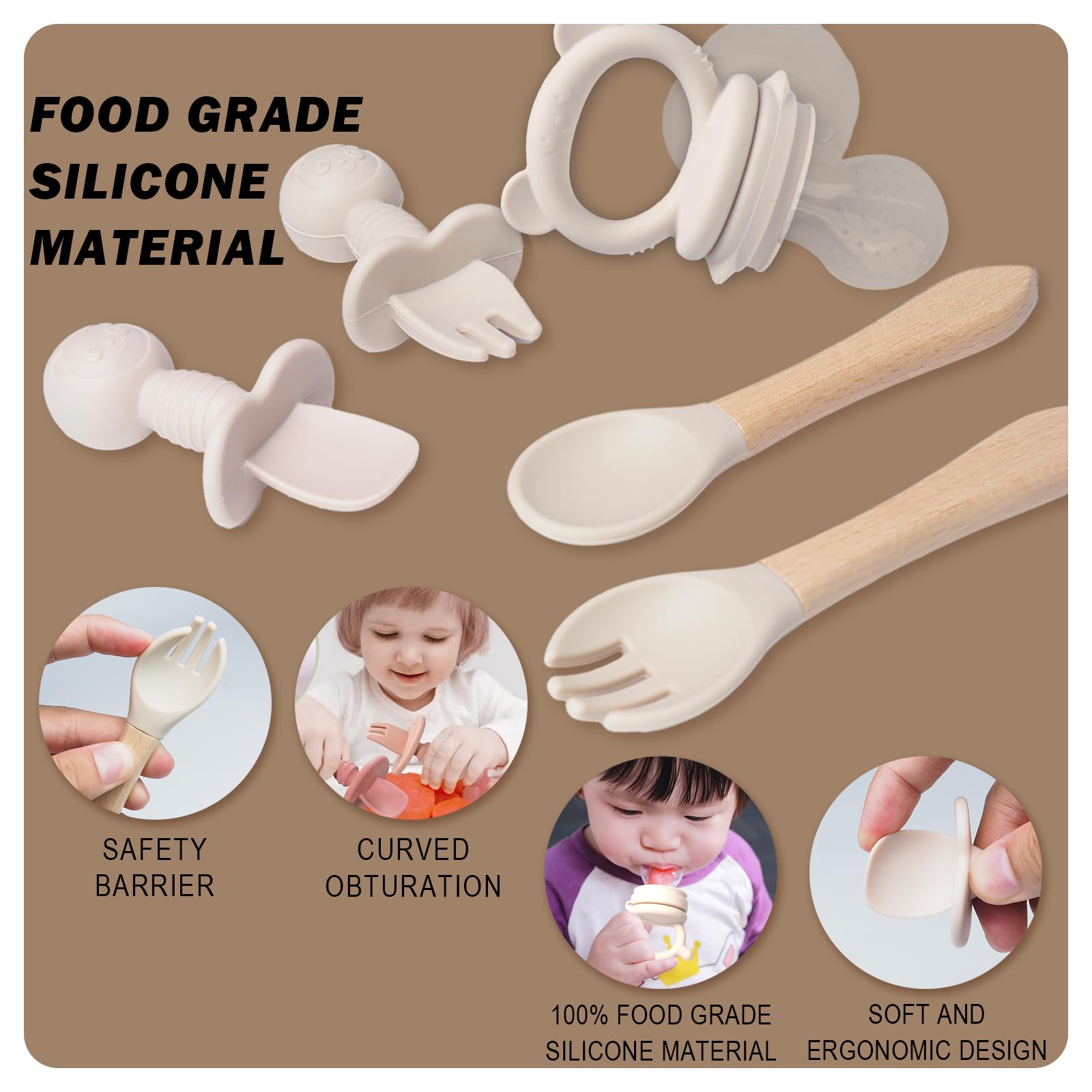 10 sztuk, Silikonowy zestaw naczyń dla niemowląt, antypoślizgowy, z pr - obrazek 4